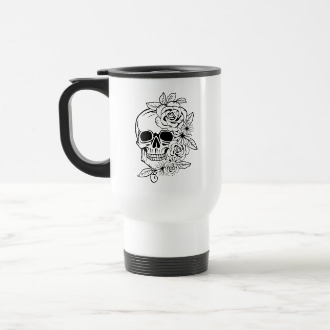 Skull Floral Art Travel Mug (Left)