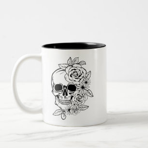 Skull Floral Art Two-Tone Coffee Mug