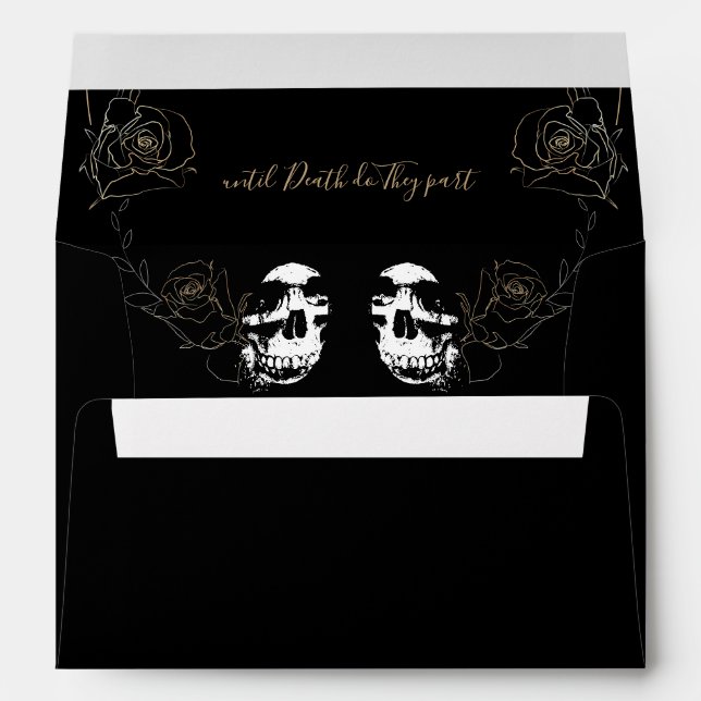 Skull Floral Black Gothic Wedding Envelope (Back (Bottom))