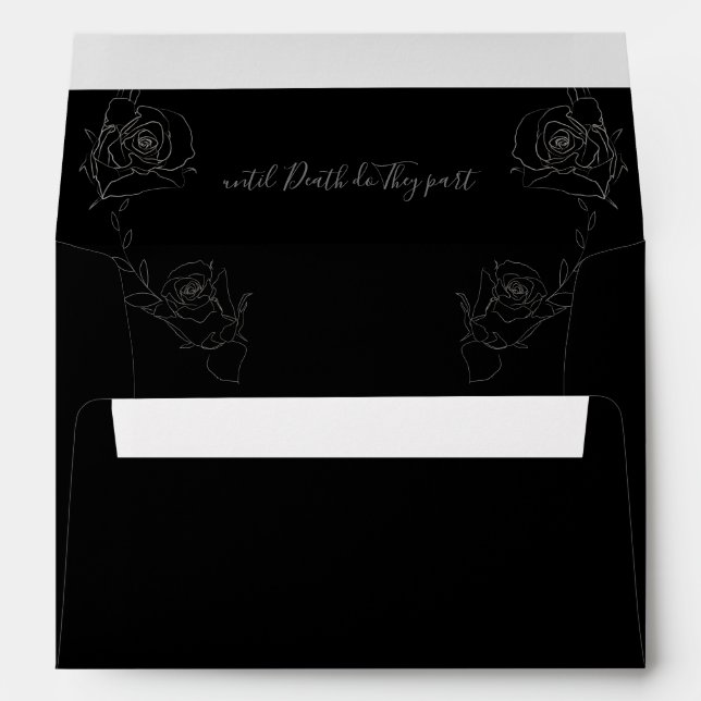 Skull Floral Grey Black Gothic Wedding Envelope (Back (Bottom))