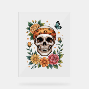 Skull Floral Halloween Spooky Acrylic Sign