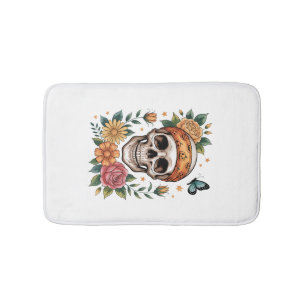 Skull Floral Halloween Spooky Bath Mat