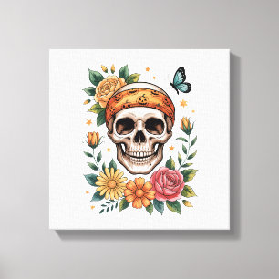 Skull Floral Halloween Spooky Canvas Print