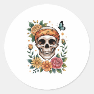 Skull Floral Halloween Spooky Classic Round Sticker
