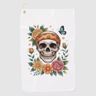 Skull Floral Halloween Spooky Golf Towel