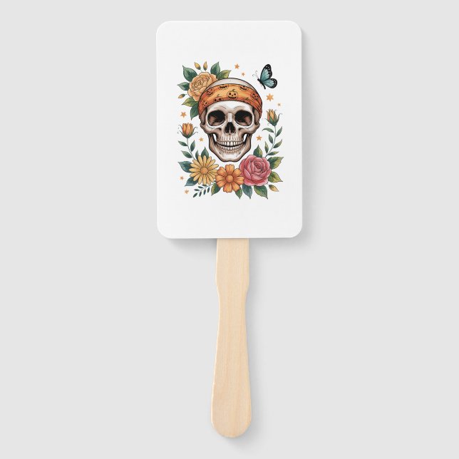 Skull Floral Halloween Spooky Hand Fan (Front)