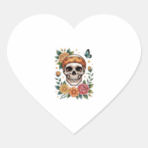 Skull Floral Halloween Spooky Heart Sticker