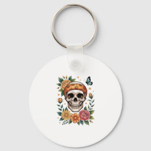 Skull Floral Halloween Spooky Key Ring