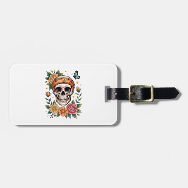 Skull Floral Halloween Spooky Luggage Tag (Front Horizontal)