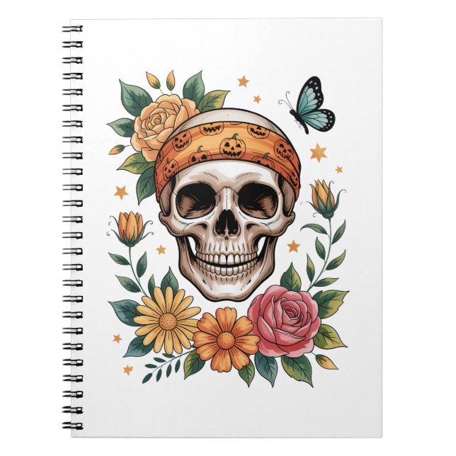 Skull Floral Halloween Spooky Notebook (Front)