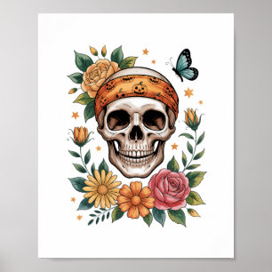Skull Floral Halloween Spooky Poster