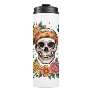 Skull Floral Halloween Spooky Thermal Tumbler