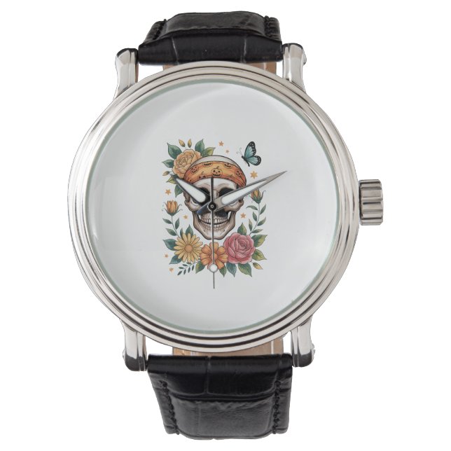 Skull Floral Halloween Spooky Watch (Front)
