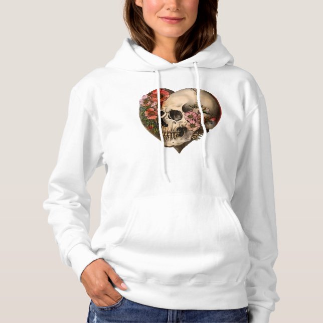Skull Floral Heart Design Hoodie (Front)