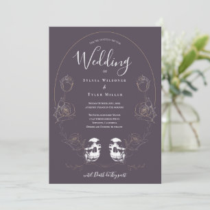 Skull Floral Purple Gothic Wedding Invitation
