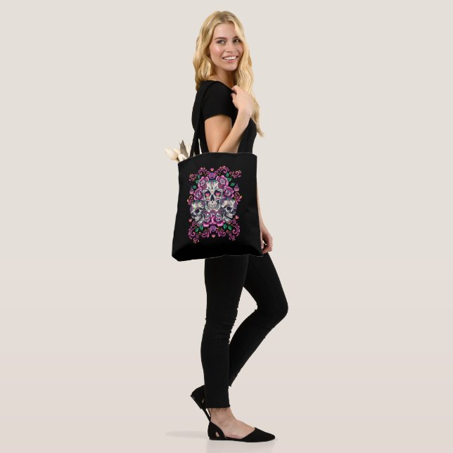 Skull floral, skeleton watercolor pink ,Halloween. Tote Bag (On Model)