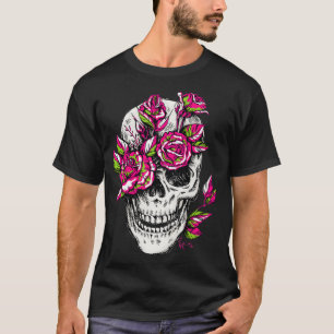 Skull Flower Floral Bone Rose Skeleton Cool Gothic T-Shirt