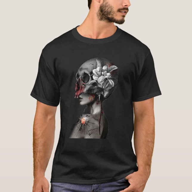 skull flower horror goth rock sketch T-Shirt (Front)
