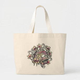 Skull flower vine large tote bag