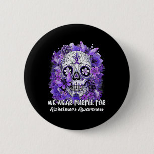 Skull Flower Wear Purple Ribbon Alzheimerheimer Aw 6 Cm Round Badge