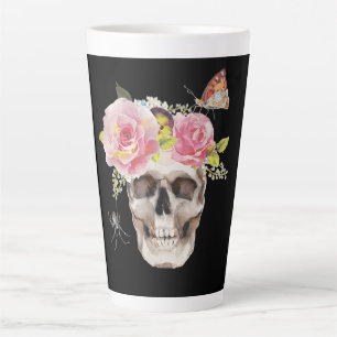 Skull Flowers Butterfly Spider Halloween Gift Latte Mug
