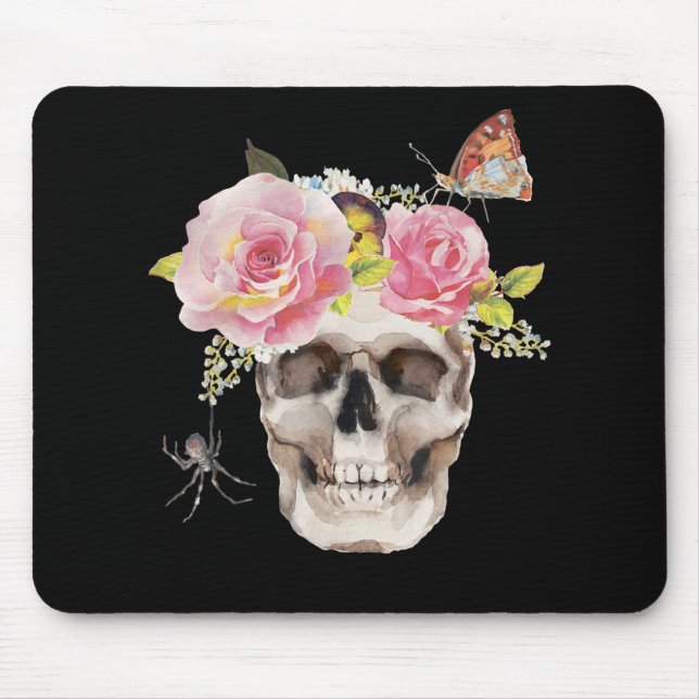Skull Flowers Butterfly Spider Halloween Gift Mouse Mat (Front)