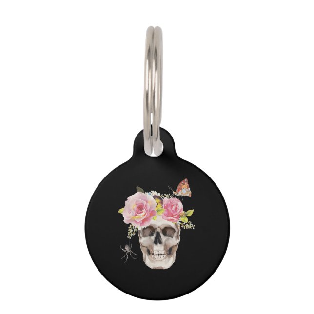 Skull Flowers Butterfly Spider Halloween Gift Pet Tag (Front)
