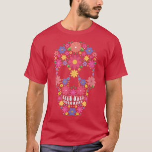 Skull Flowers Cute Candy Calavera Floral Skull Ske T-Shirt