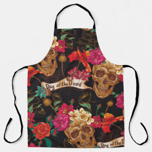Skull Flowers Day Dead Background Apron