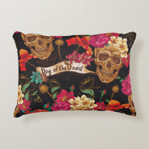 Skull Flowers Day Dead Background Decorative Cushion