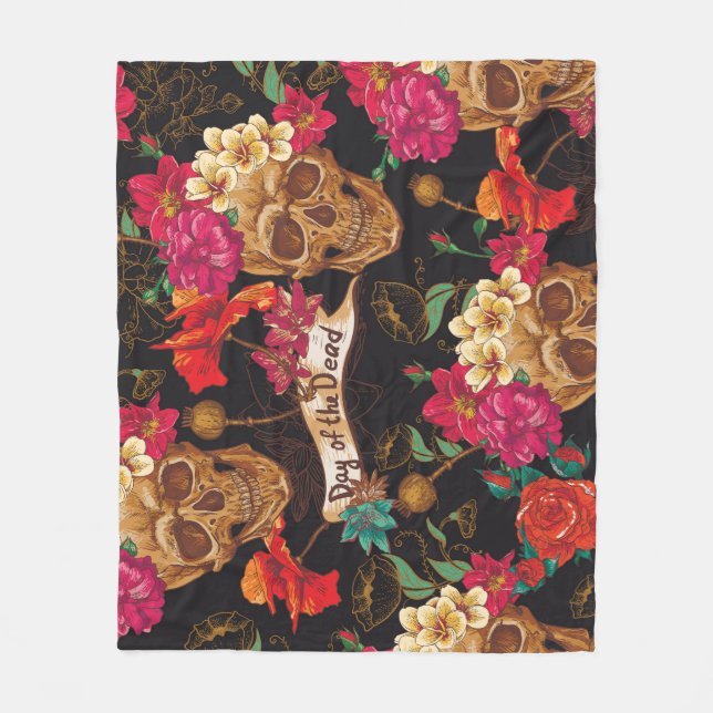 Skull Flowers Day Dead Background Fleece Blanket (Front)