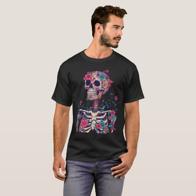 Skull flowers Graphic Dark Aesthetic Gothic TShirt (Front Full)