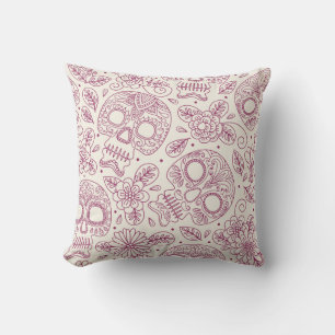 Skull Flowers: Mexican Day Seamless. Cushion