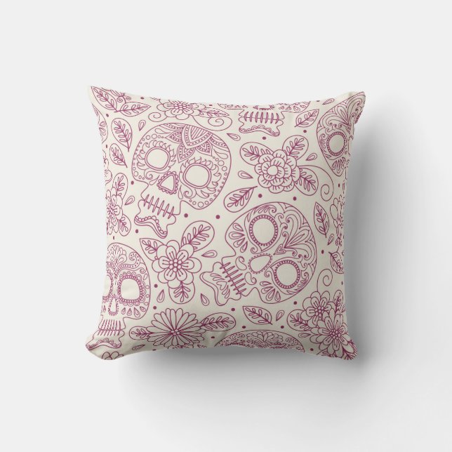 Skull Flowers: Mexican Day Seamless. Cushion (Front)