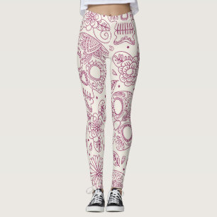 Skull Flowers: Mexican Day Seamless. Leggings
