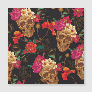 Skull Flowers: Seamless Dark Background.