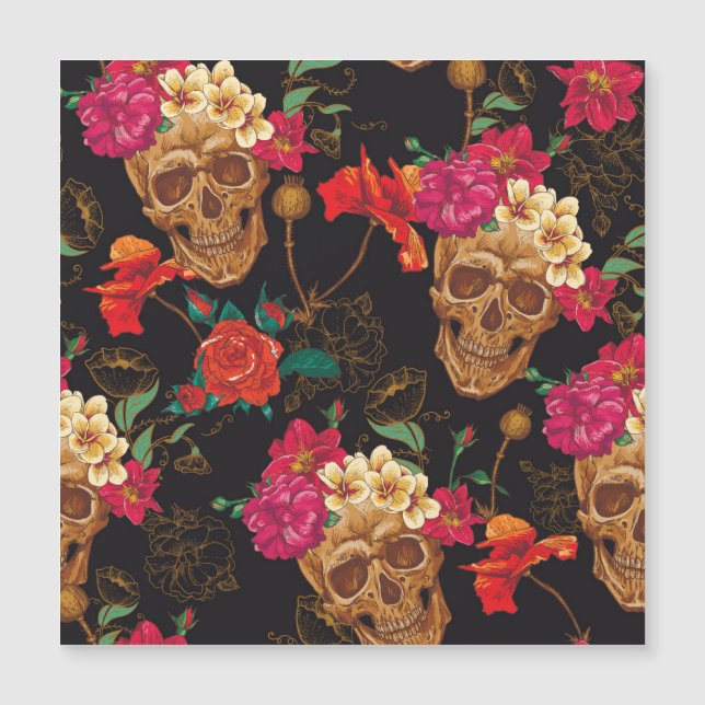 Skull Flowers: Seamless Dark Background. (Front)