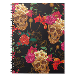 Skull Flowers: Seamless Dark Background. Notebook