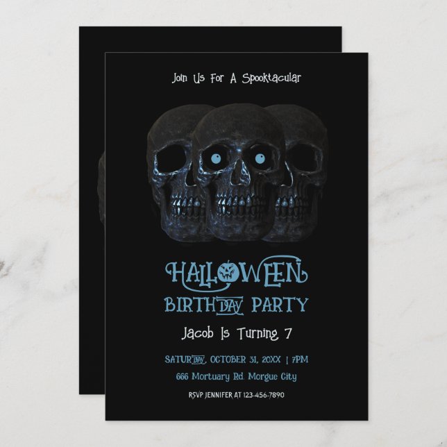 Skull Funny Gothic Black Halloween Birthday Invitation (Front/Back)