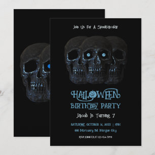Skull Funny Gothic Black Halloween Birthday Invitation
