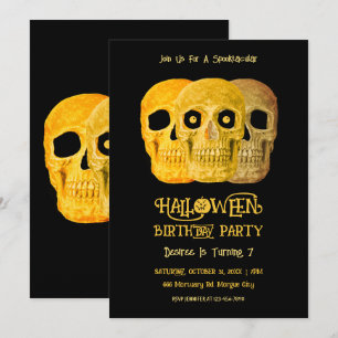 Skull Funny Gothic Yellow Black Halloween Birthday Invitation