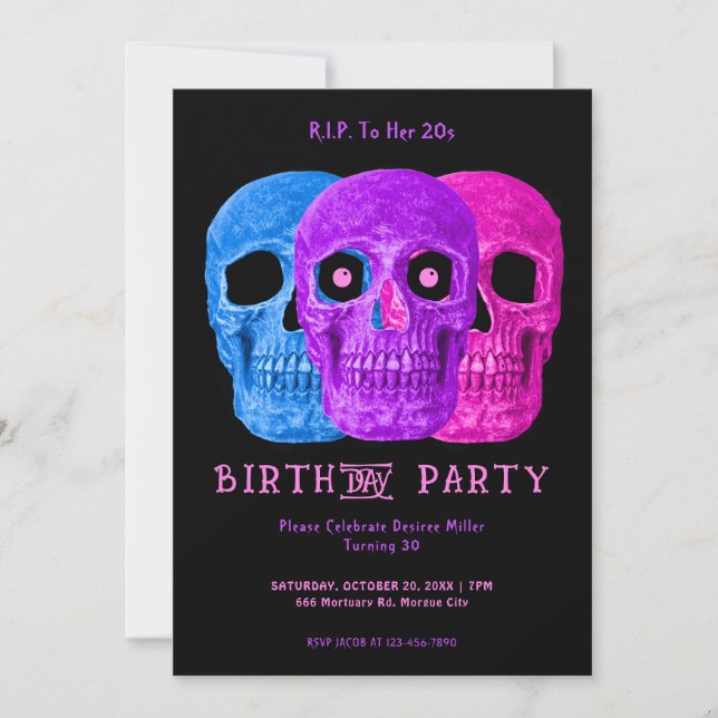 Skull Funny Purple Gothic Birthday RIP To Her 20s Invitation (Front)