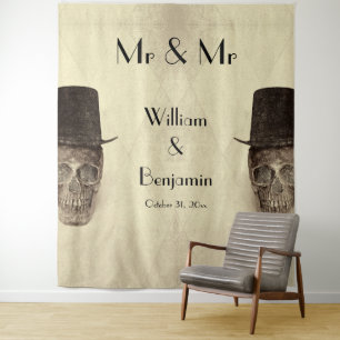Skull Gay Mr And Mr Vintage Retro Sepia Backdrop Tapestry