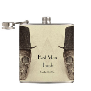 Skull Gay Mr And Mr Vintage Retro Sepia Best Man Hip Flask