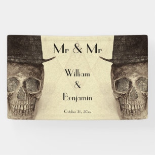 Skull Gay Mr And Mr Vintage Retro Sepia Wedding Banner