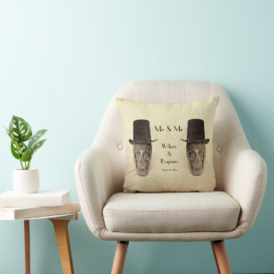 Skull Gay Mr And Mr Vintage Retro Sepia Wedding Cushion