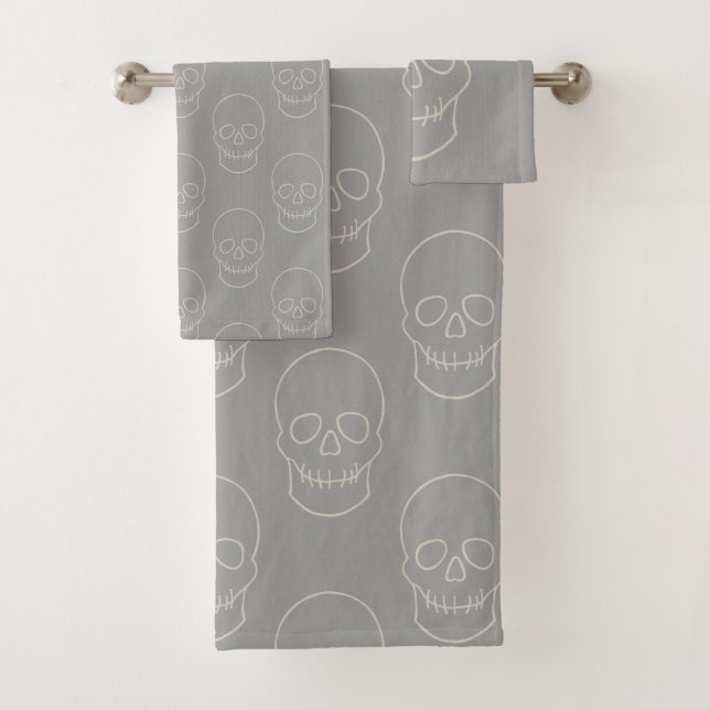 Skull - Ghost Grey and Bone White Bath Towel Set (Insitu)