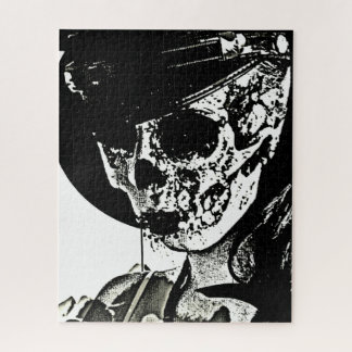 Skull Girl - Black and White Jigsaw Puzzle