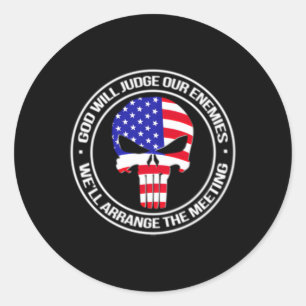 Skull God Will Judge Our Enemies Classic Round Sticker