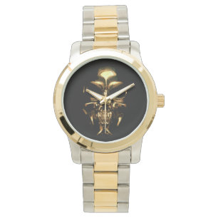Skull gold and silver tone watch